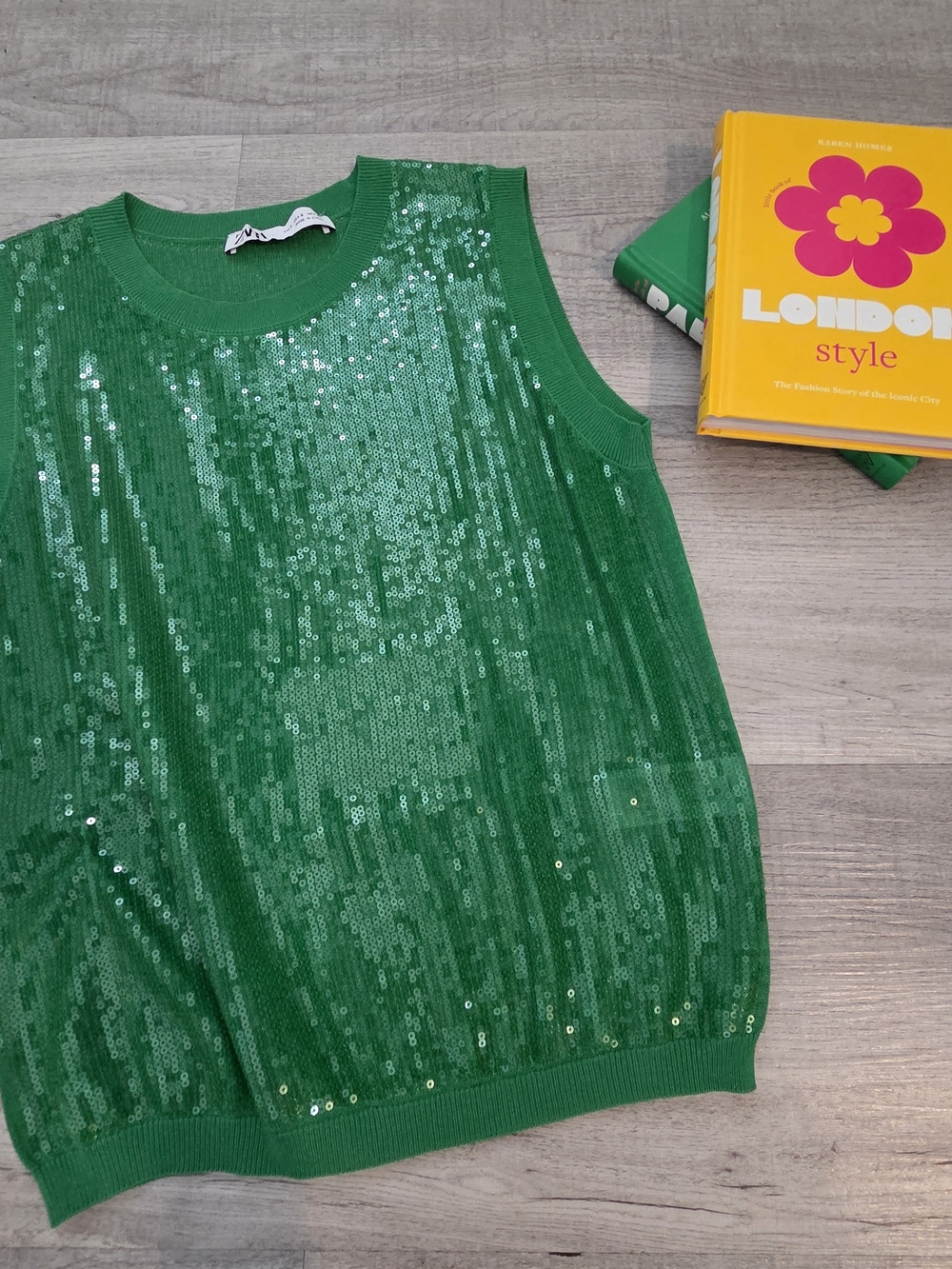 Zara Green Sequin Sleeveless Top Sz S